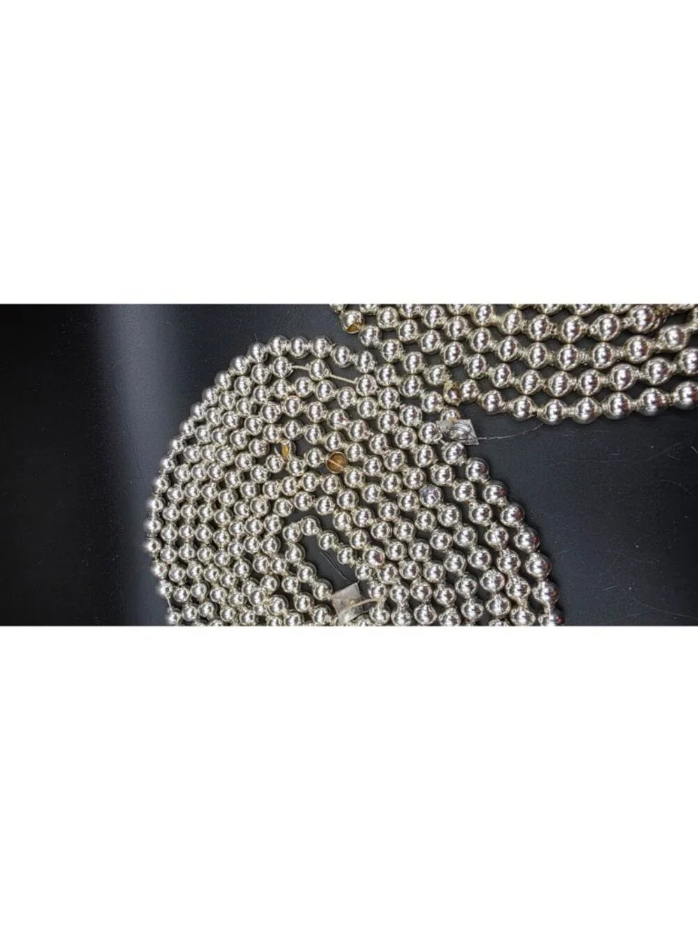 Vintage MCM Silver Mercury Glass Bead Garland Christmas Decor Two 8' Strands